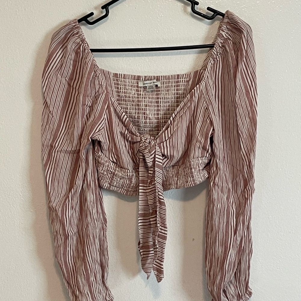 American Eagle Cropped Striped Tie Top Size Small
